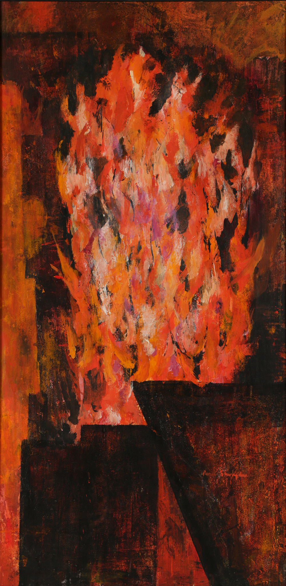 Oil Painting on Board of a Fire