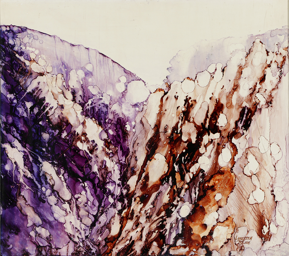 Lauretta Reise Ink Wash Painting on Board "Blue & Brown Strata"