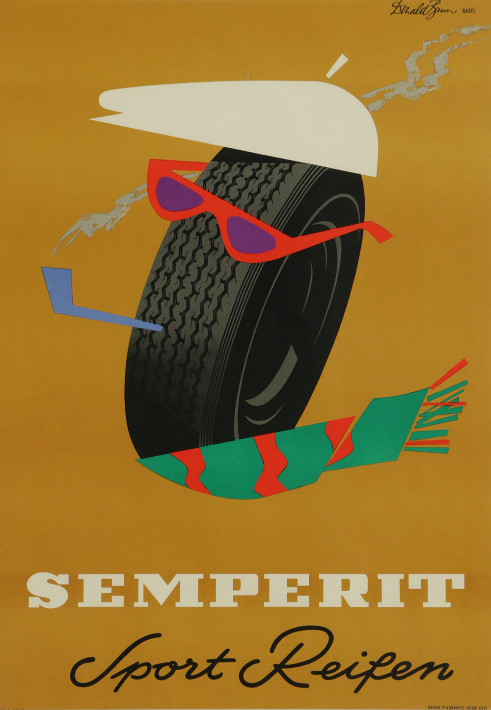 Donald Brun Lithograph on Paper "Semperit, Sport Reifen"