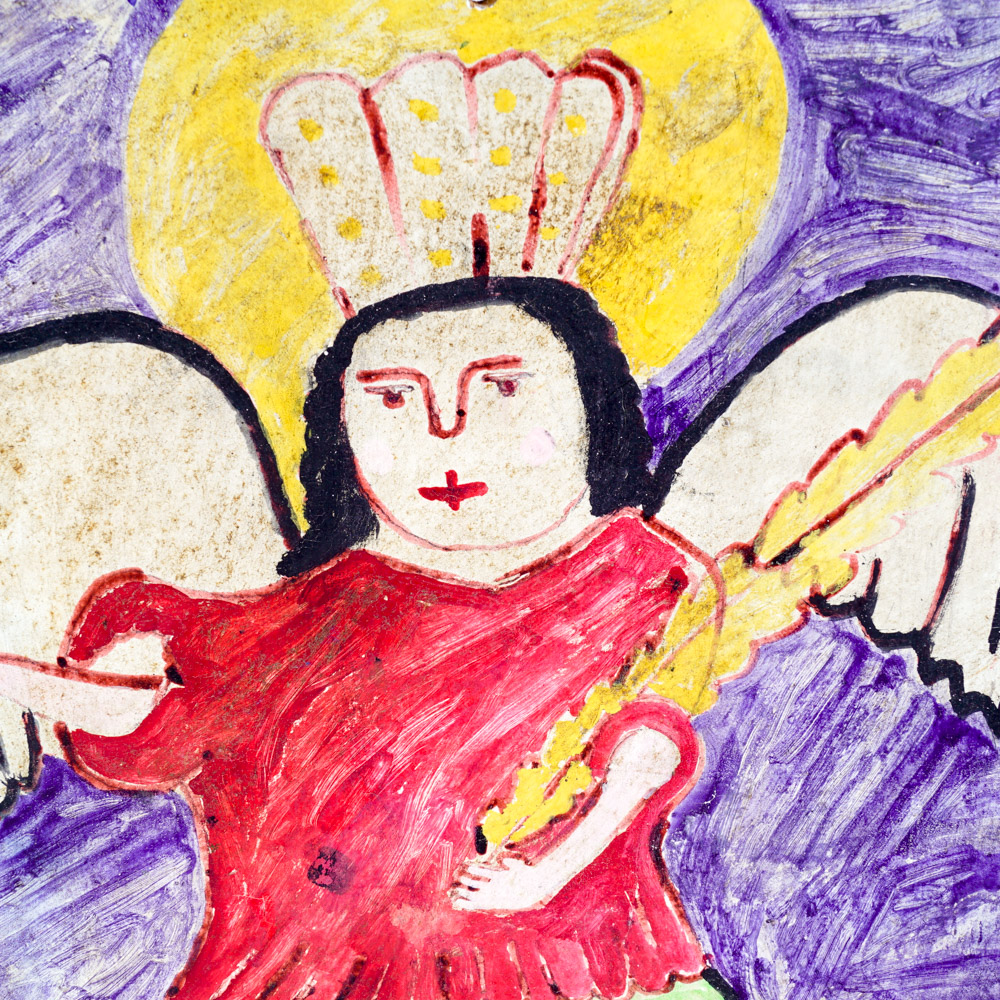 Pair of Mexican Religious Folk Art Paintings by Maricial Chalo Rodriguez