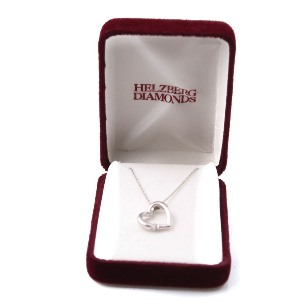 14K White Gold Diamond Heart Pendant and Chain