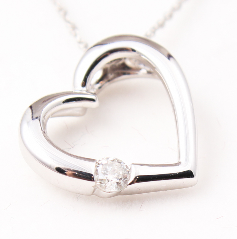 14K White Gold Diamond Heart Pendant and Chain