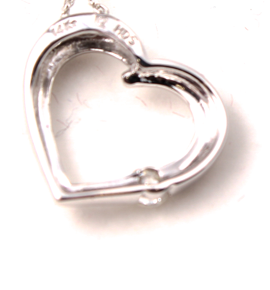 14K White Gold Diamond Heart Pendant and Chain
