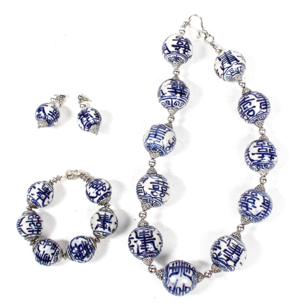 Chinese Ceramic Bead Jewelry Set