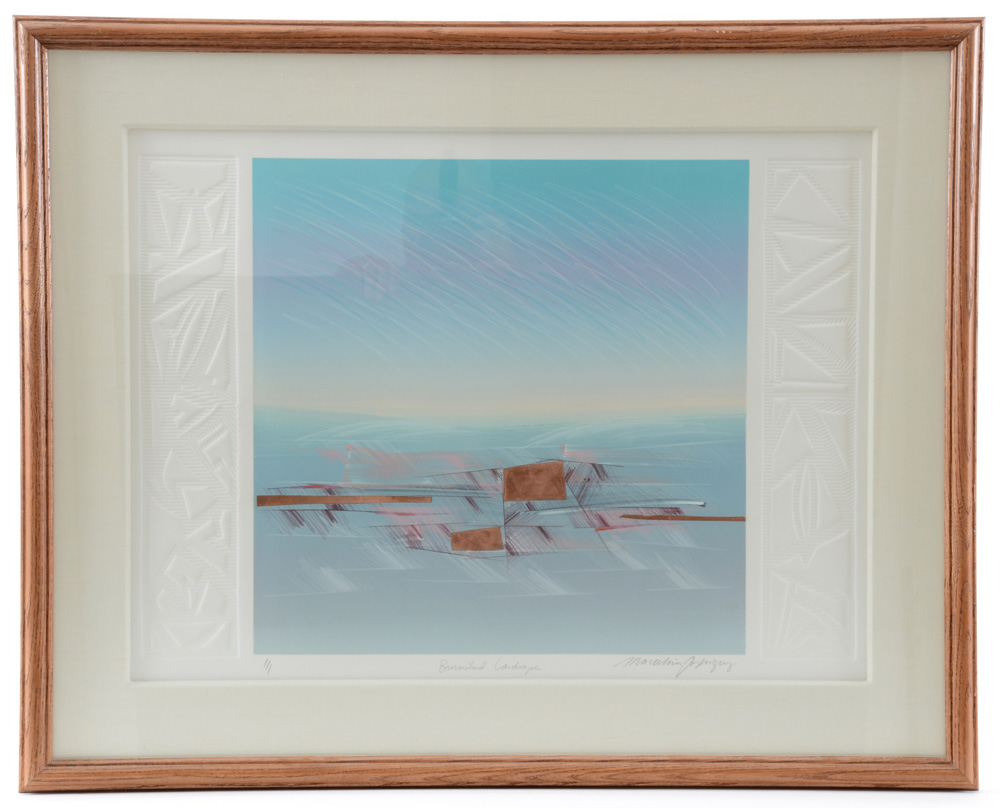 Pair of Marcelino Rodriguez Original Signed Abstracted Monotypes