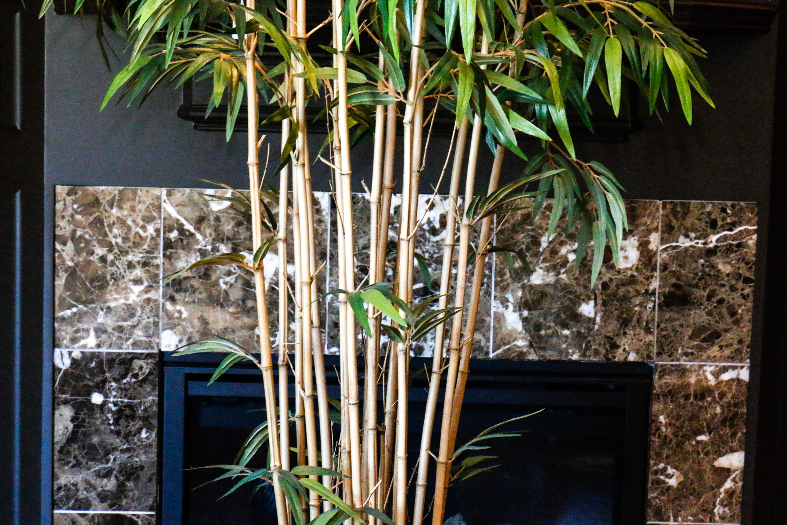 Large Potted Silk Bamboo Plant with Spotlight