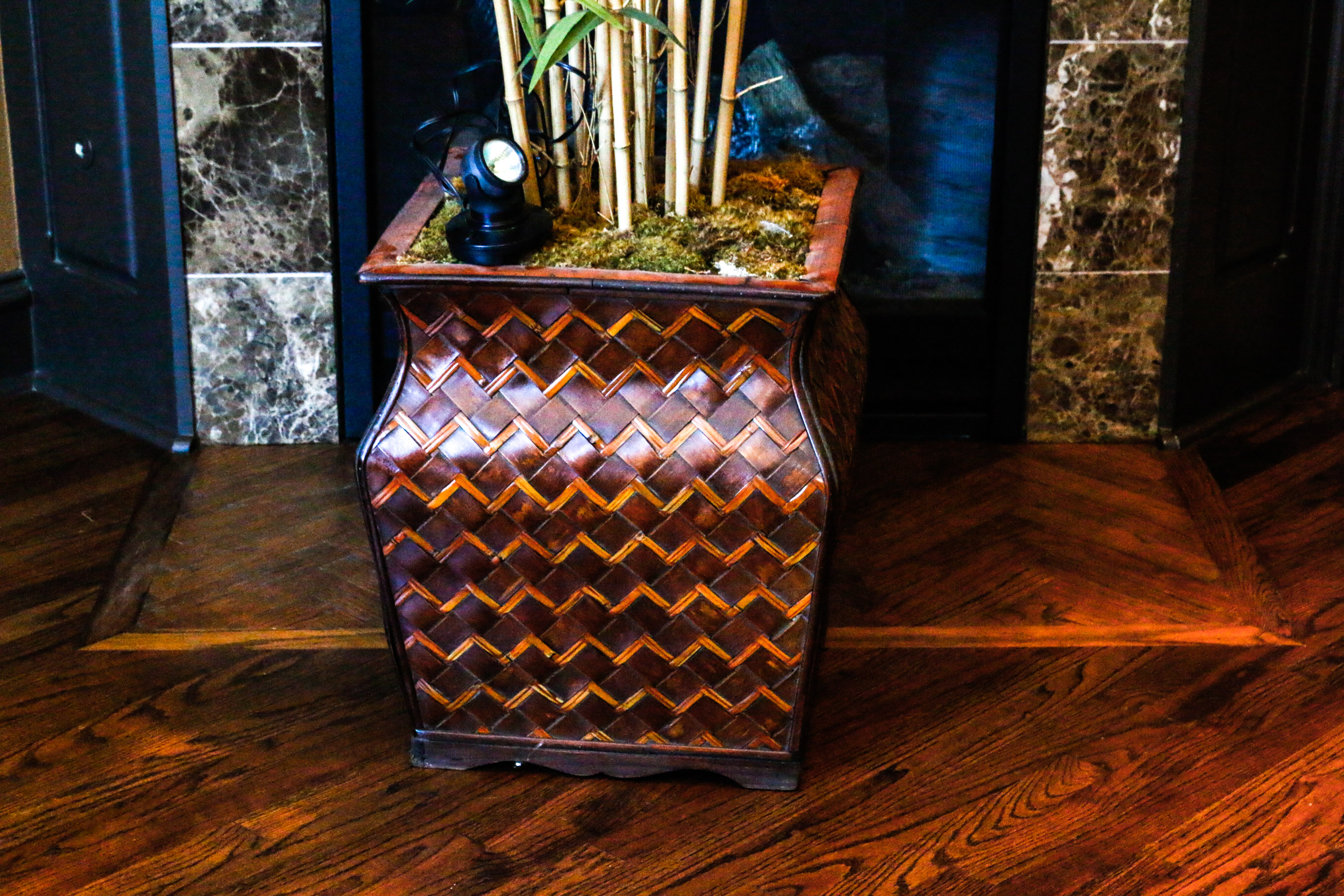 Large Potted Silk Bamboo Plant with Spotlight