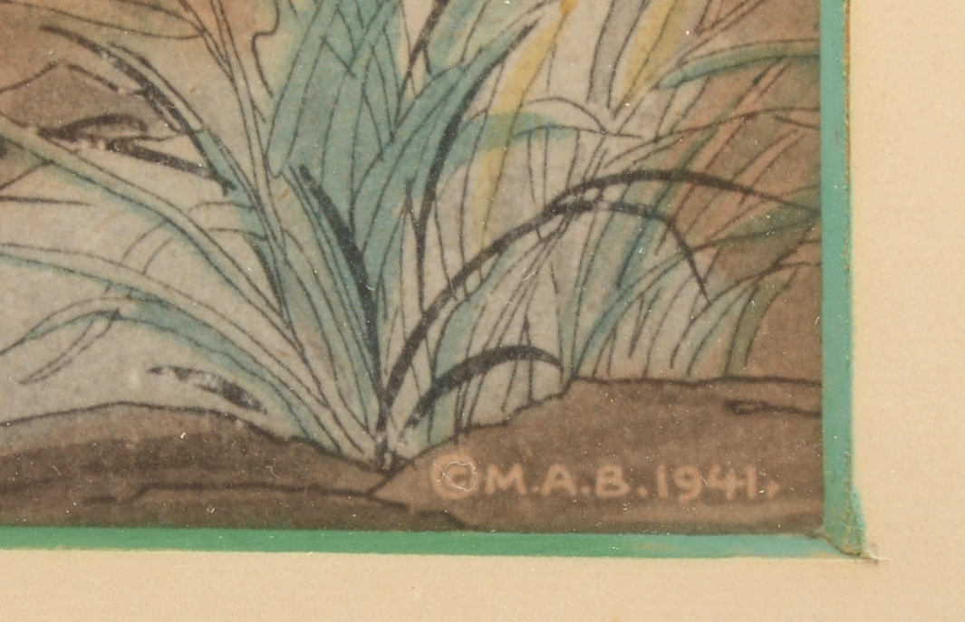 Pair of Enila Lowe Hand-Colored Chinese Garden Scene Lithographs