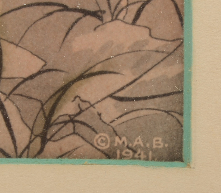 Pair of Enila Lowe Hand-Colored Chinese Garden Scene Lithographs