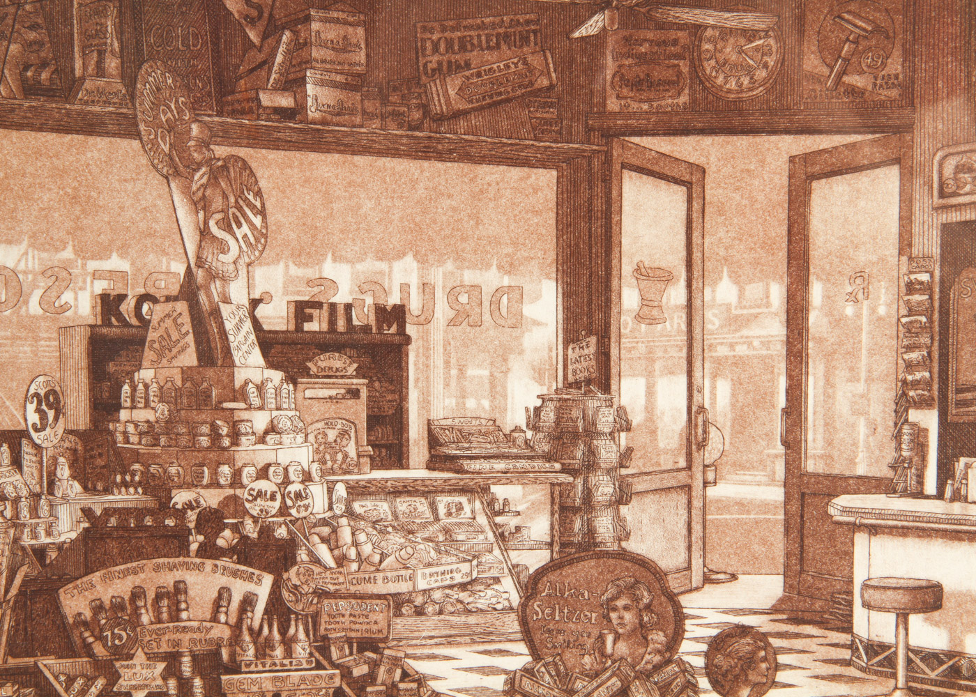 Lithograph Print "The Corner Drug Store"