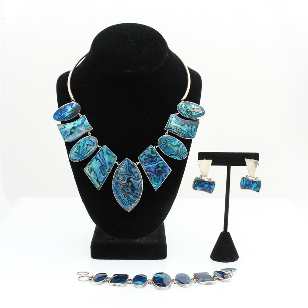 Sterling Silver with Dyed Abalone Set