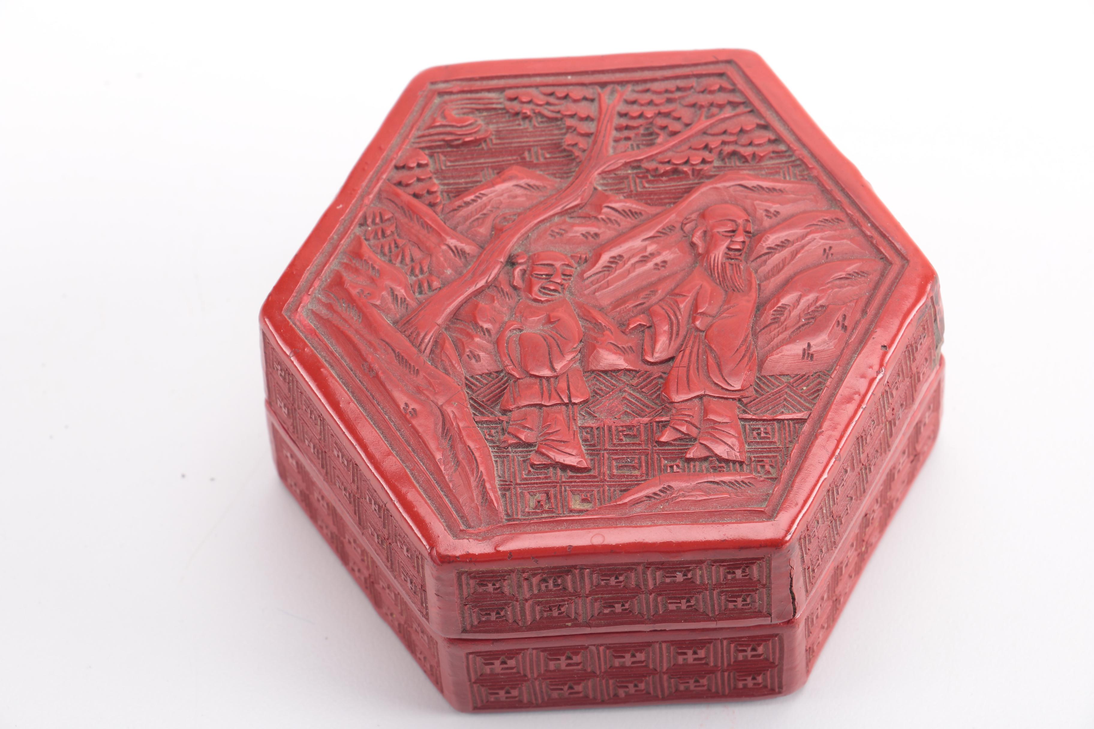 Chinese Red Lacquer Trinket Boxes