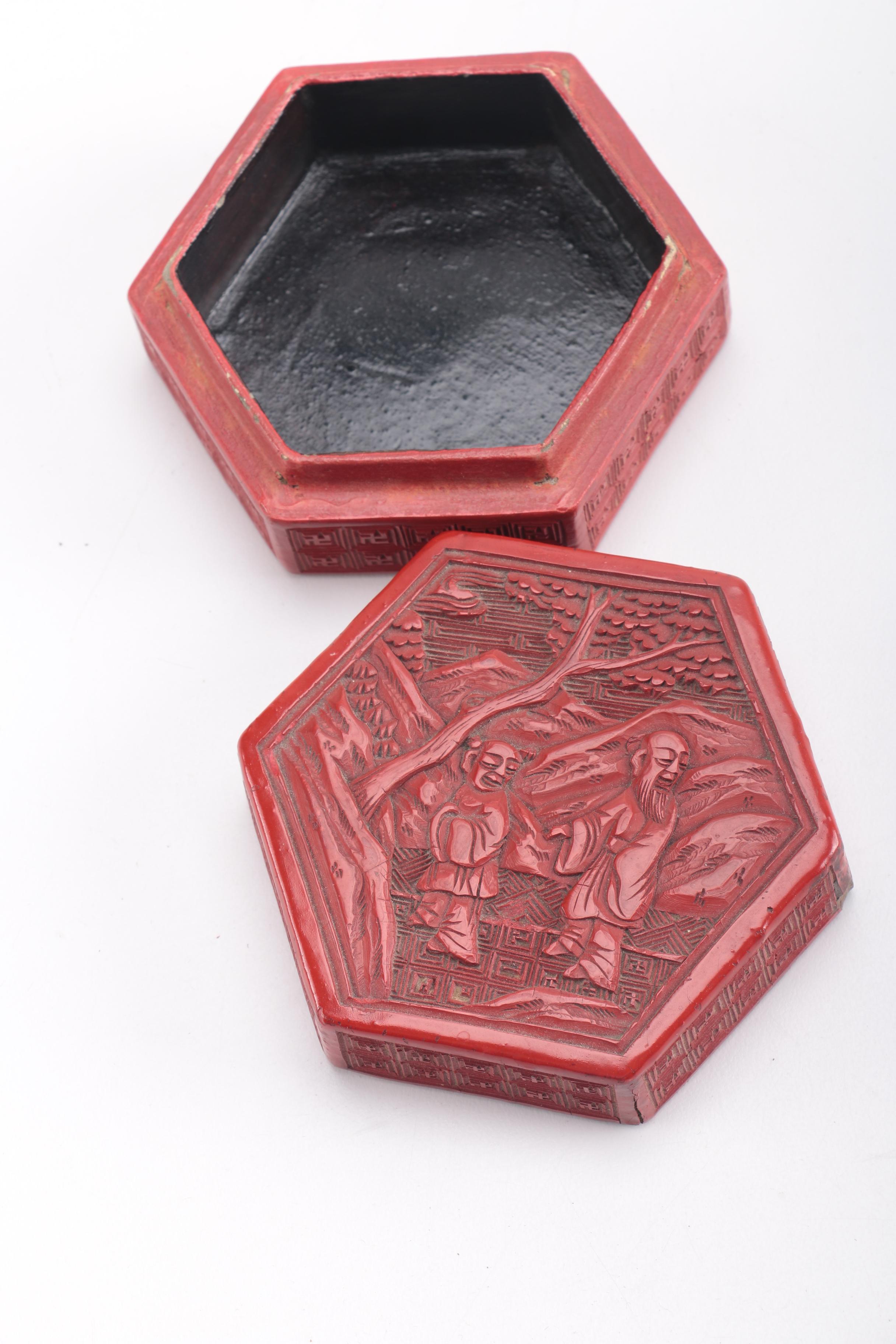 Chinese Red Lacquer Trinket Boxes