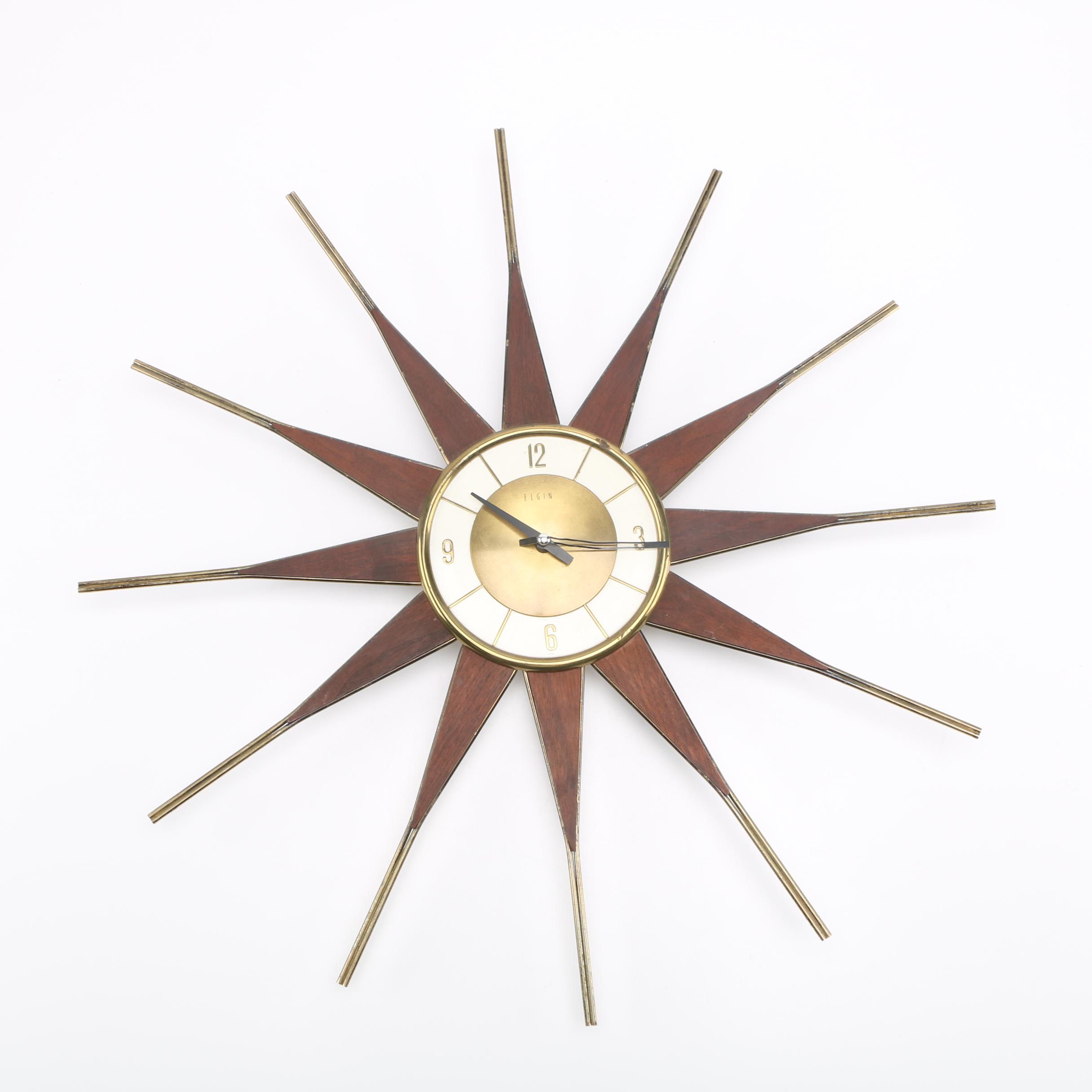 Mid Century Modern Starburst Wall Clock by Elgin