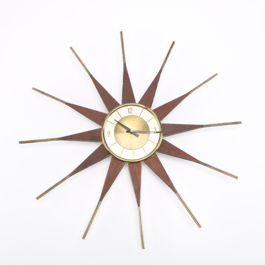 Mid Century Modern Starburst Wall Clock by Elgin
