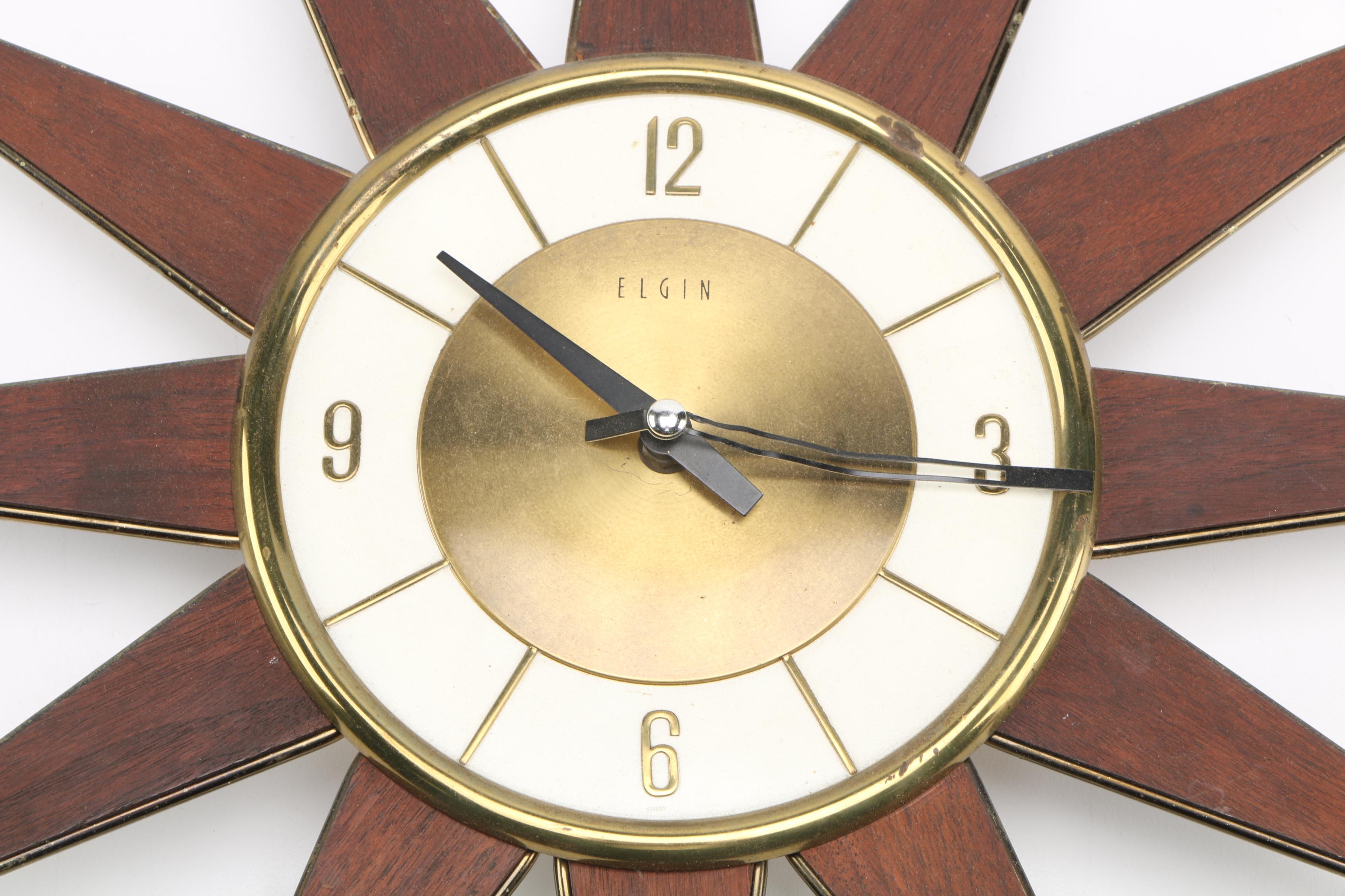 Mid Century Modern Starburst Wall Clock by Elgin
