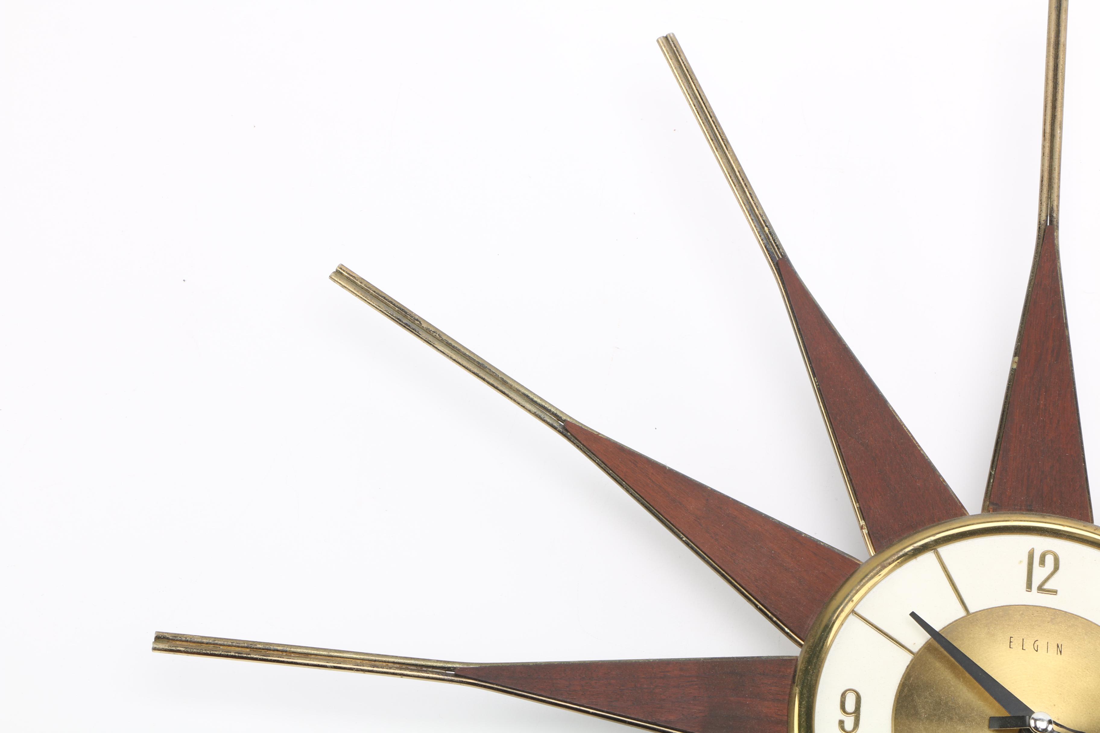 Mid Century Modern Starburst Wall Clock by Elgin