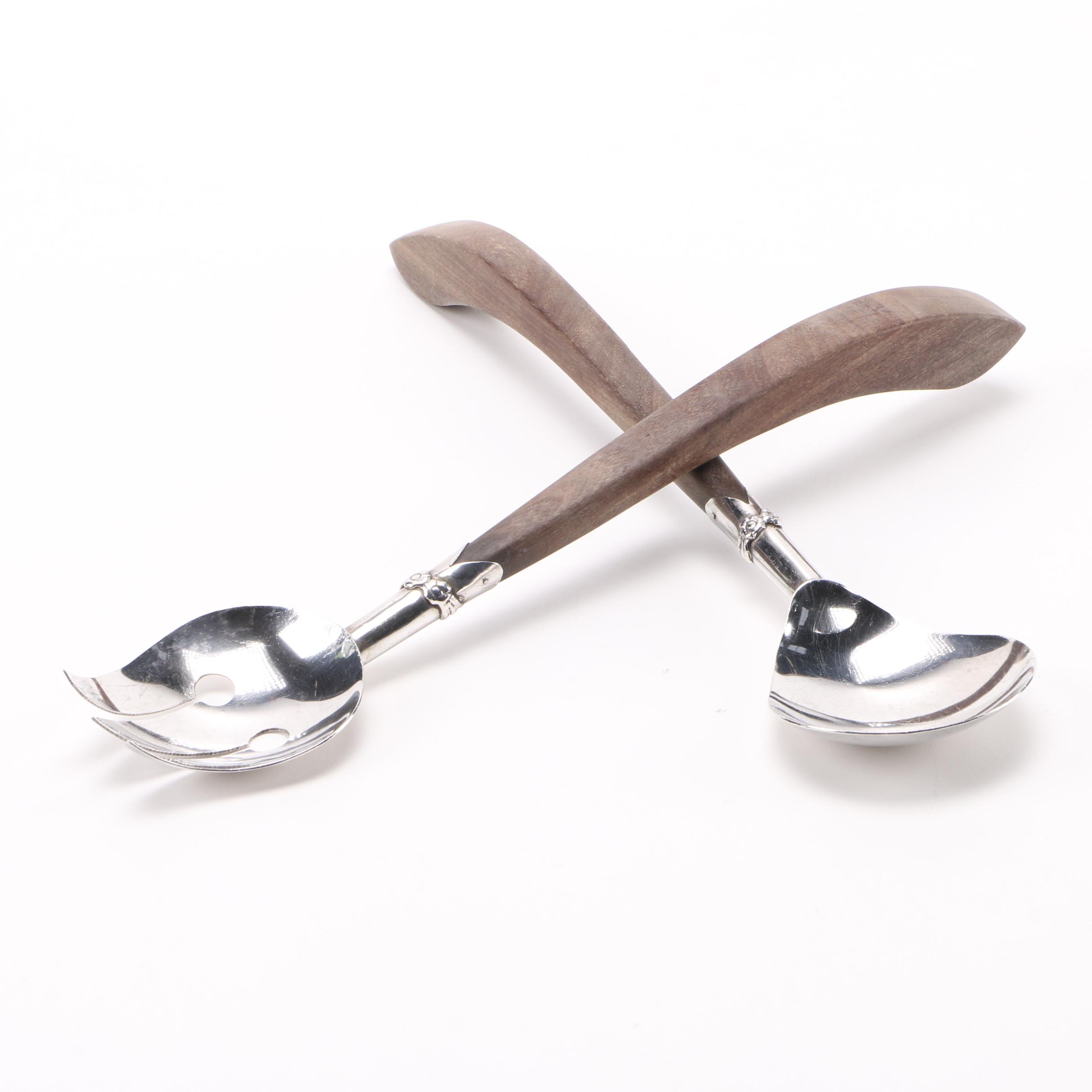 Mexican Sterling and Wood Salad Servers