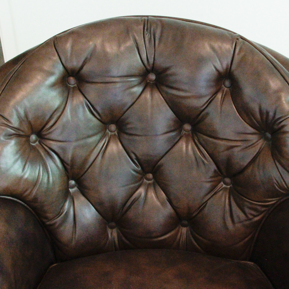 Vintage Tufted Naugahyde Arm Chair and Ottoman