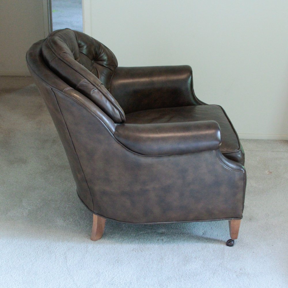 Vintage Tufted Naugahyde Arm Chair and Ottoman