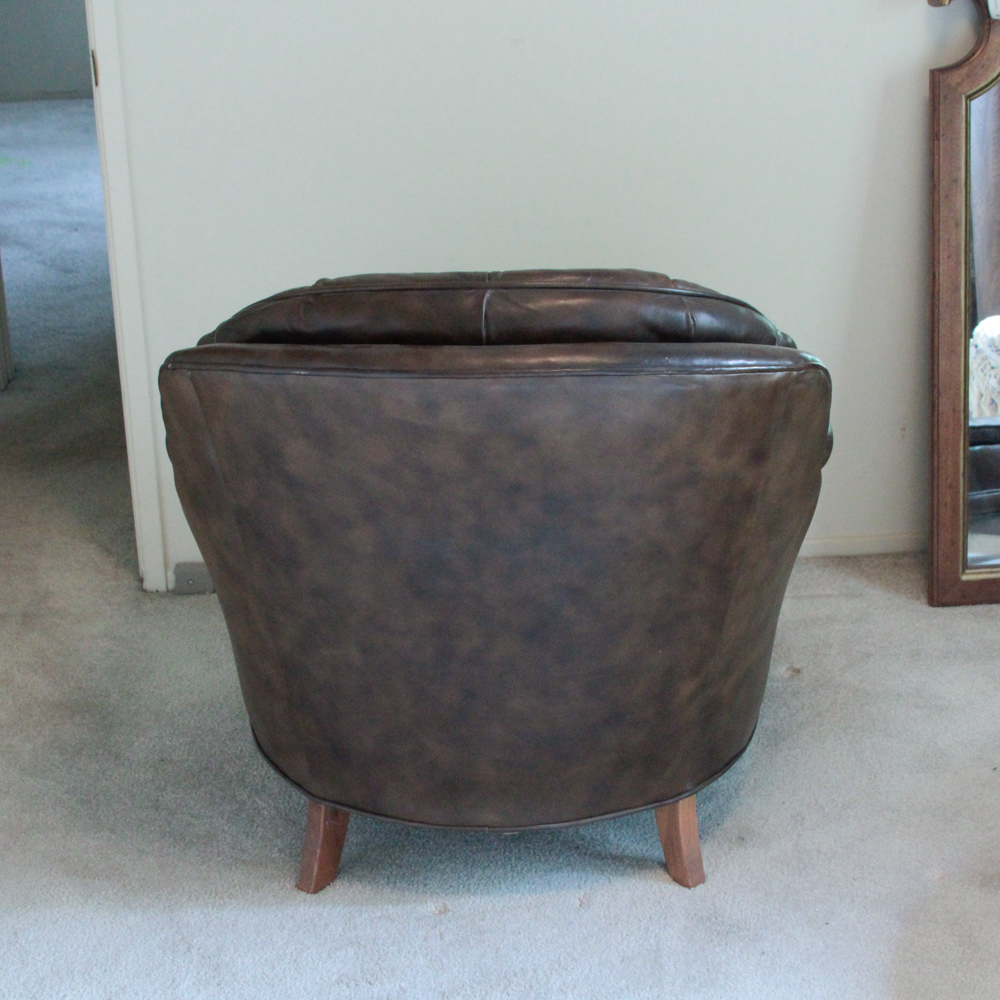 Vintage Tufted Naugahyde Arm Chair and Ottoman