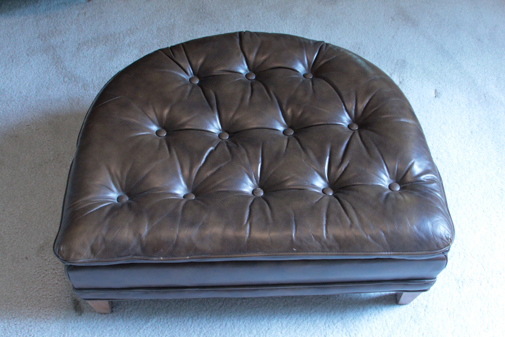 Vintage Tufted Naugahyde Arm Chair and Ottoman