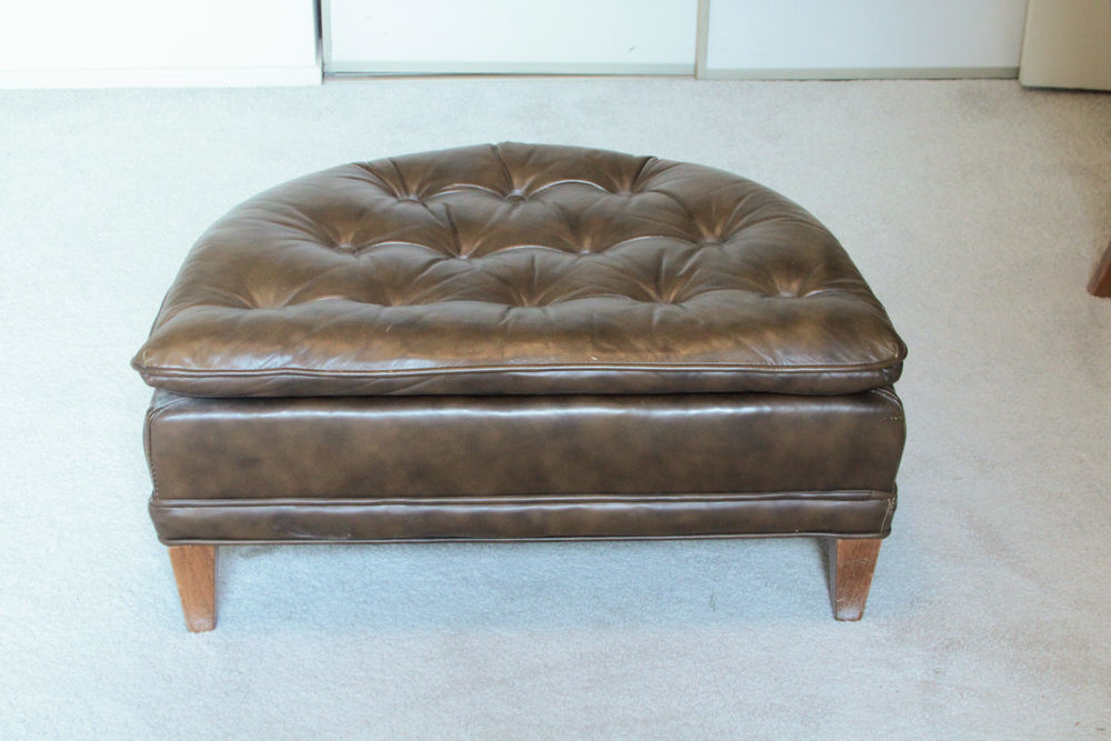Vintage Tufted Naugahyde Arm Chair and Ottoman