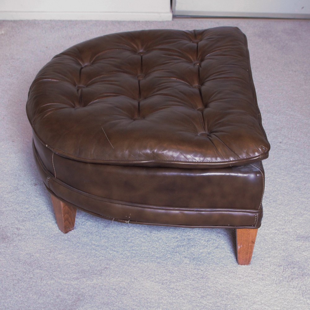 Vintage Tufted Naugahyde Arm Chair and Ottoman