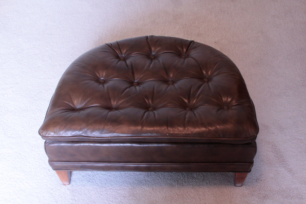Vintage Tufted Naugahyde Arm Chair and Ottoman