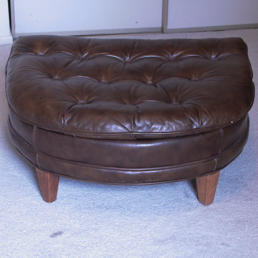 Vintage Tufted Naugahyde Arm Chair and Ottoman
