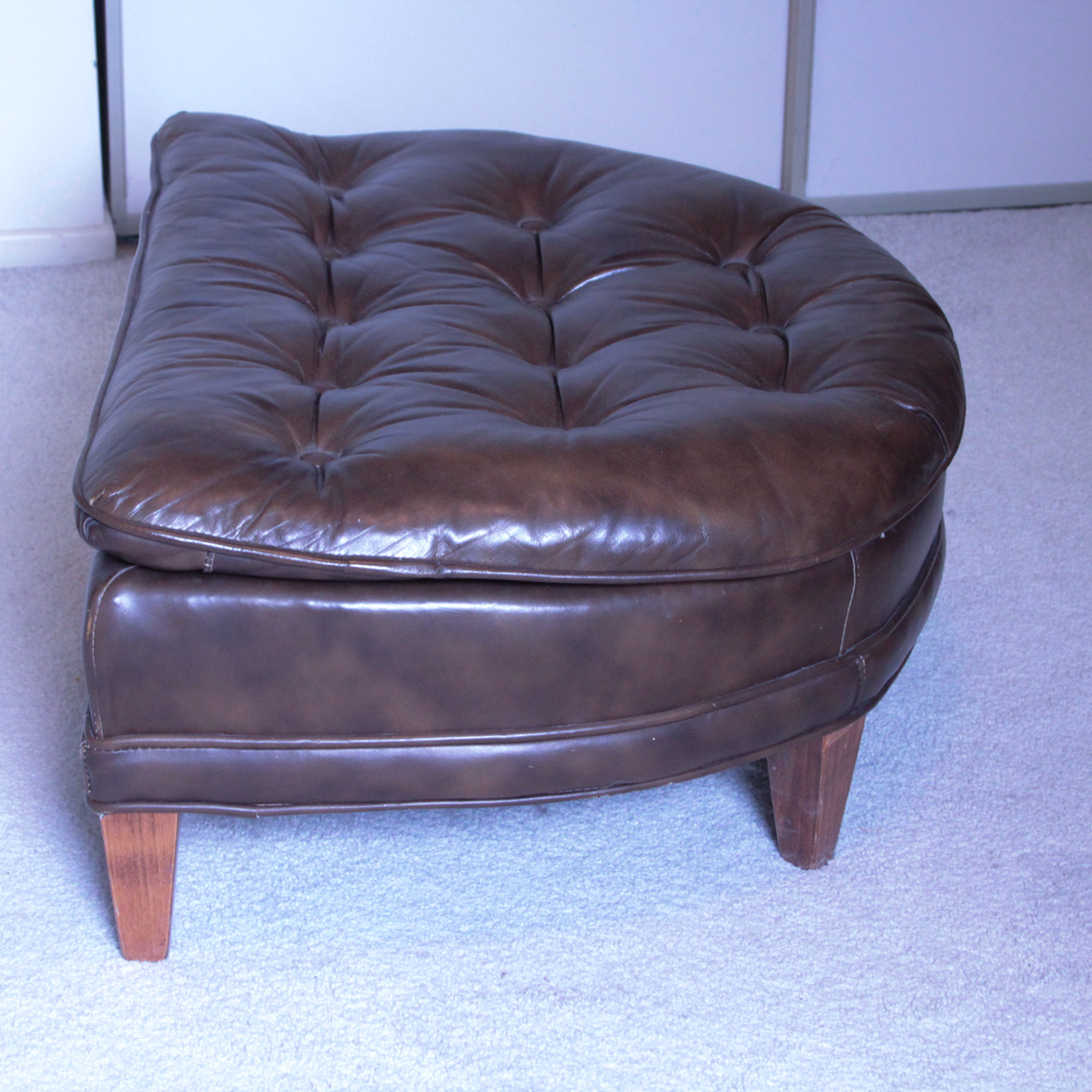 Vintage Tufted Naugahyde Arm Chair and Ottoman