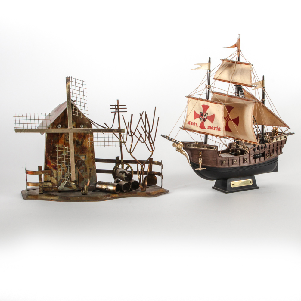 Decorative Model Ship and Windmill