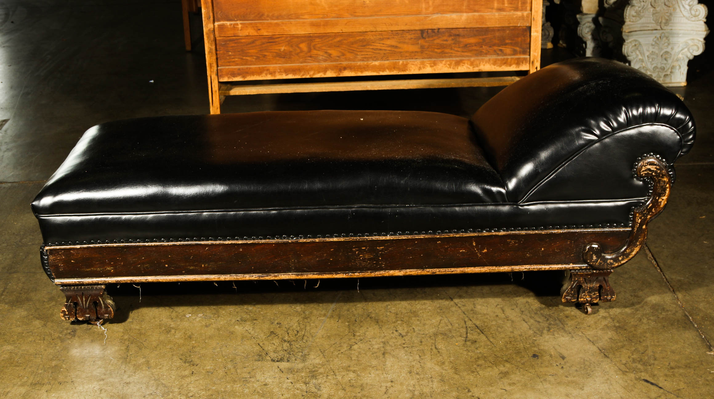 Vintage Gothic Inspired Black Leather Chaise Lounge