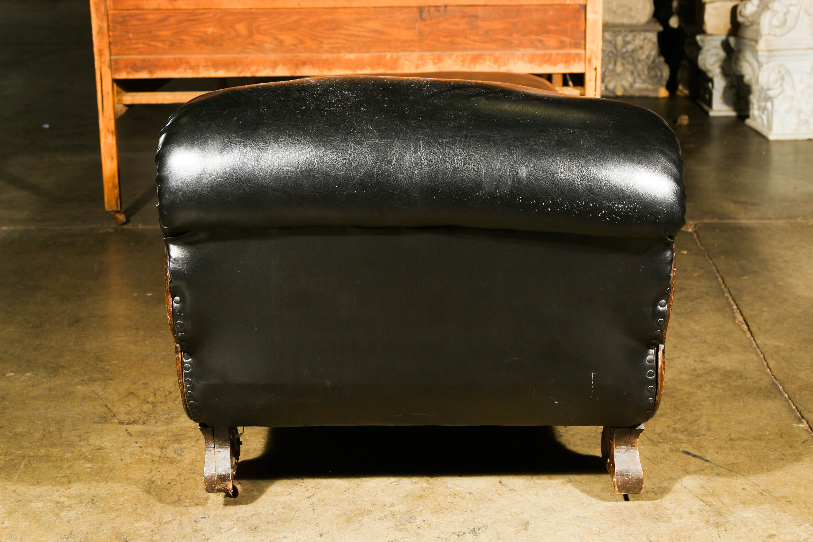 Vintage Gothic Inspired Black Leather Chaise Lounge