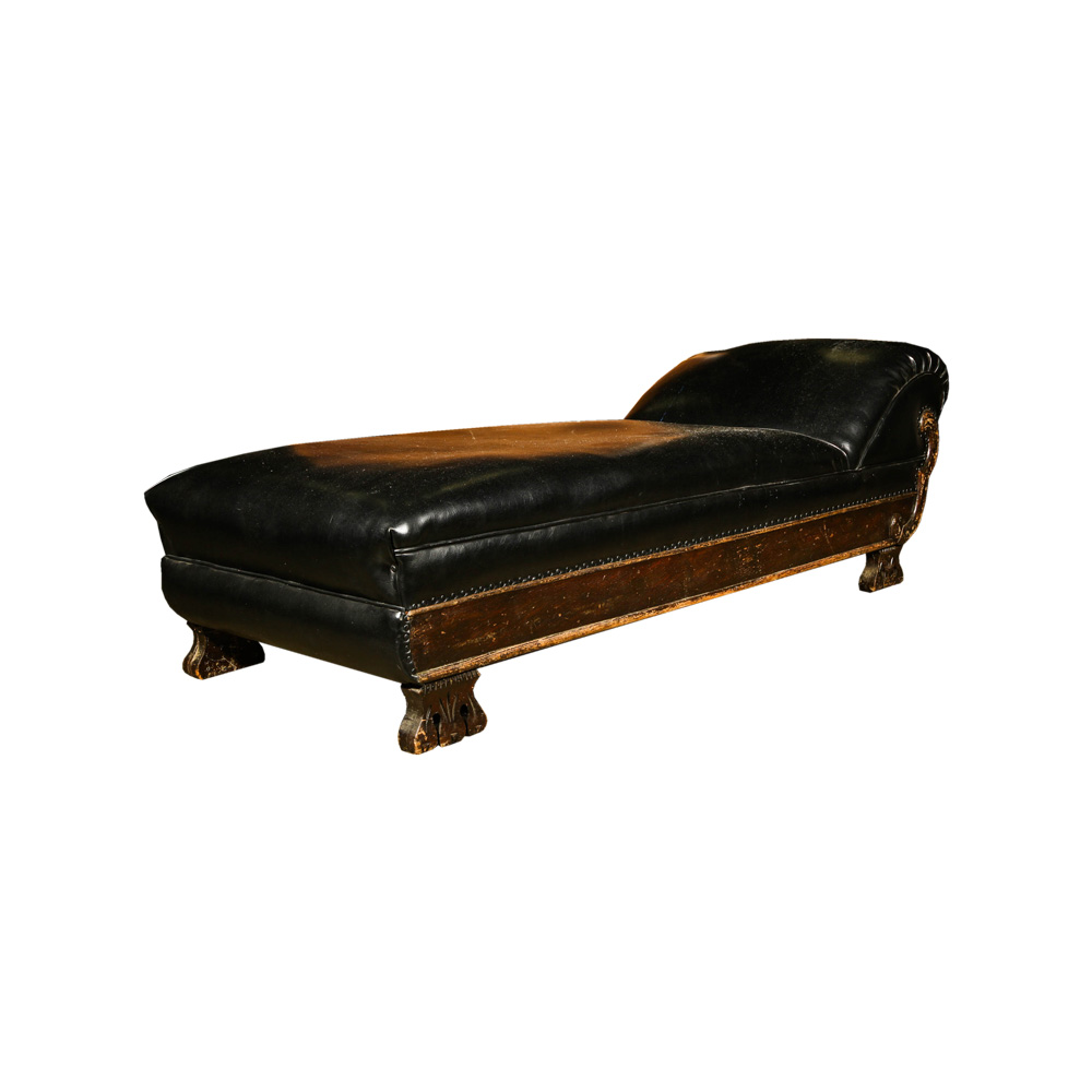 Vintage Gothic Inspired Black Leather Chaise Lounge