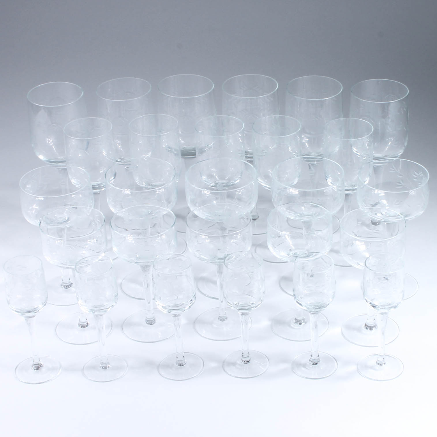 Floral-Themed Etched Glass Stemware