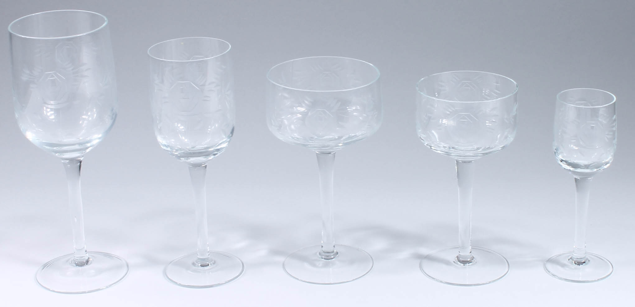 Floral-Themed Etched Glass Stemware