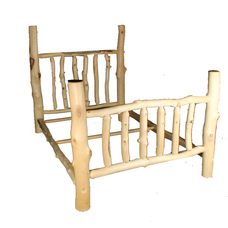 Natural Pine Wood Log Full-Size Bed Frame