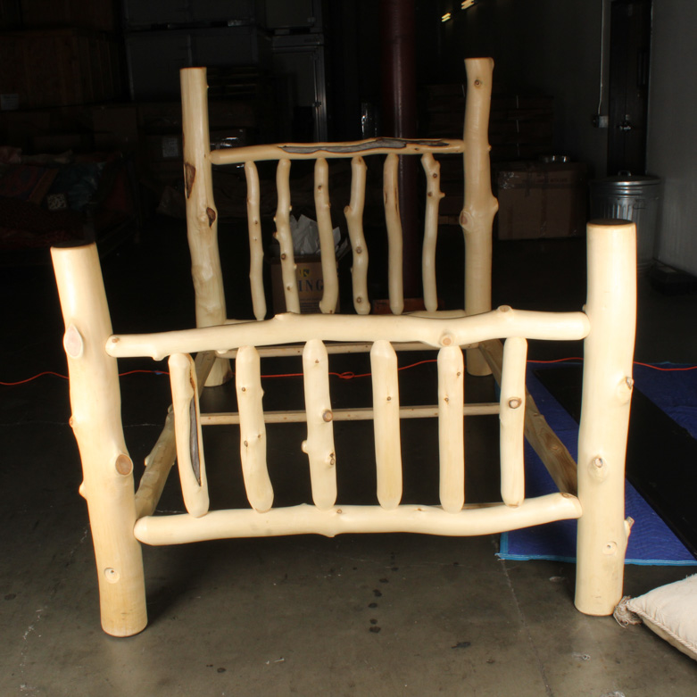 Natural Pine Wood Log Full-Size Bed Frame