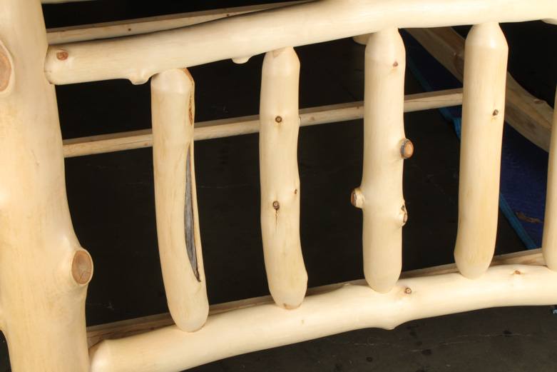 Natural Pine Wood Log Full-Size Bed Frame