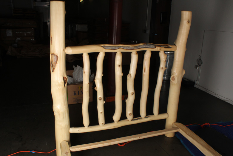 Natural Pine Wood Log Full-Size Bed Frame