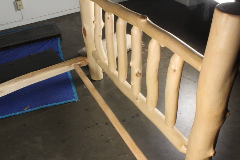 Natural Pine Wood Log Full-Size Bed Frame