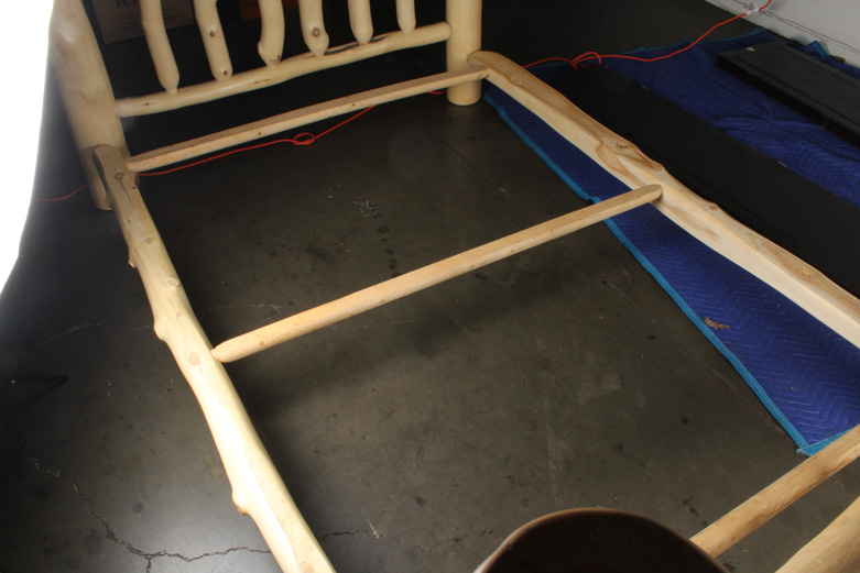 Natural Pine Wood Log Full-Size Bed Frame