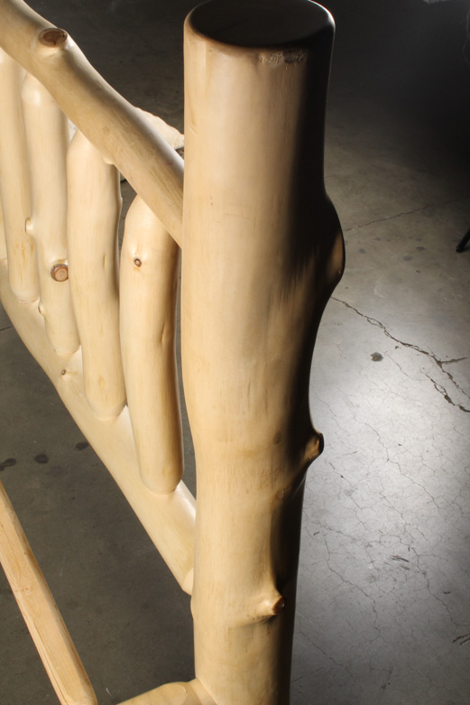 Natural Pine Wood Log Full-Size Bed Frame