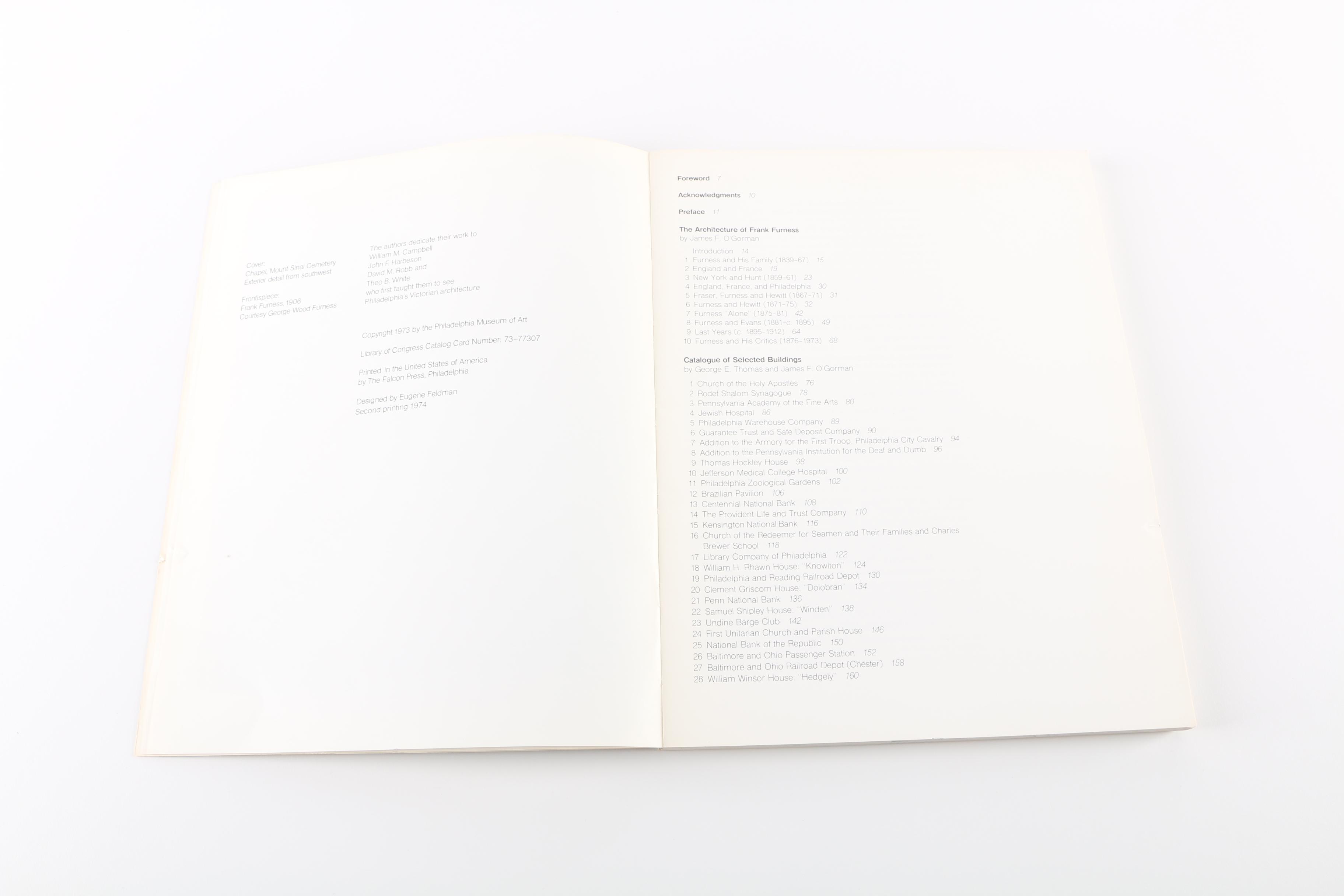 1974 "The Architecture of Frank Furness" Catalogue by James F. O'Gorman