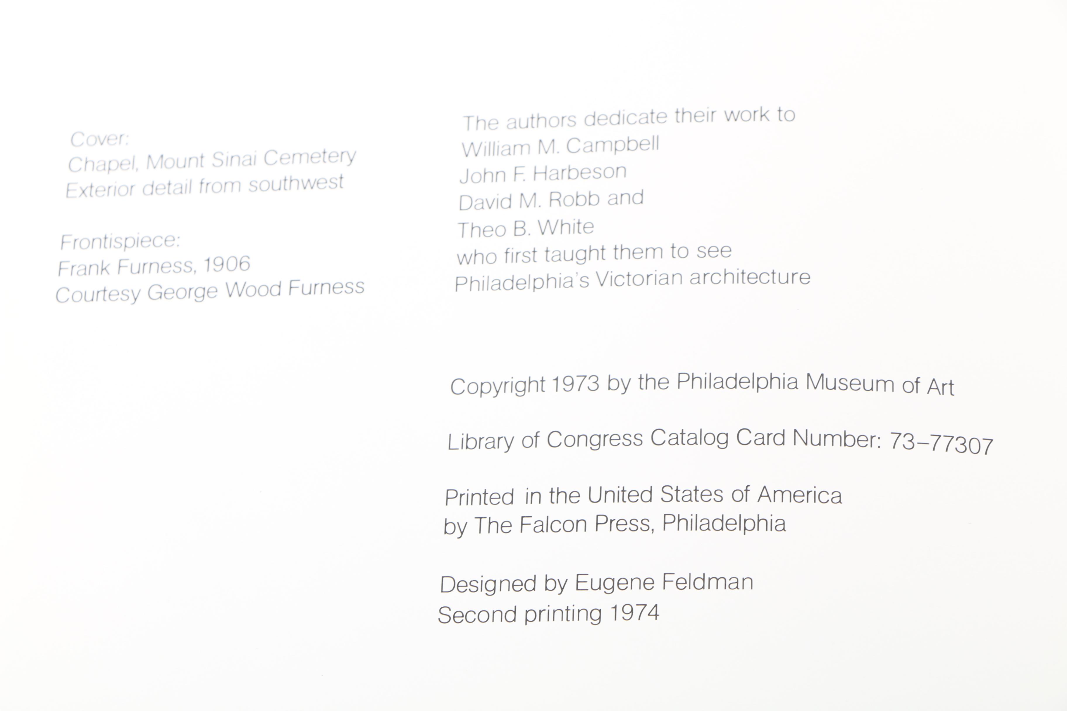 1974 "The Architecture of Frank Furness" Catalogue by James F. O'Gorman