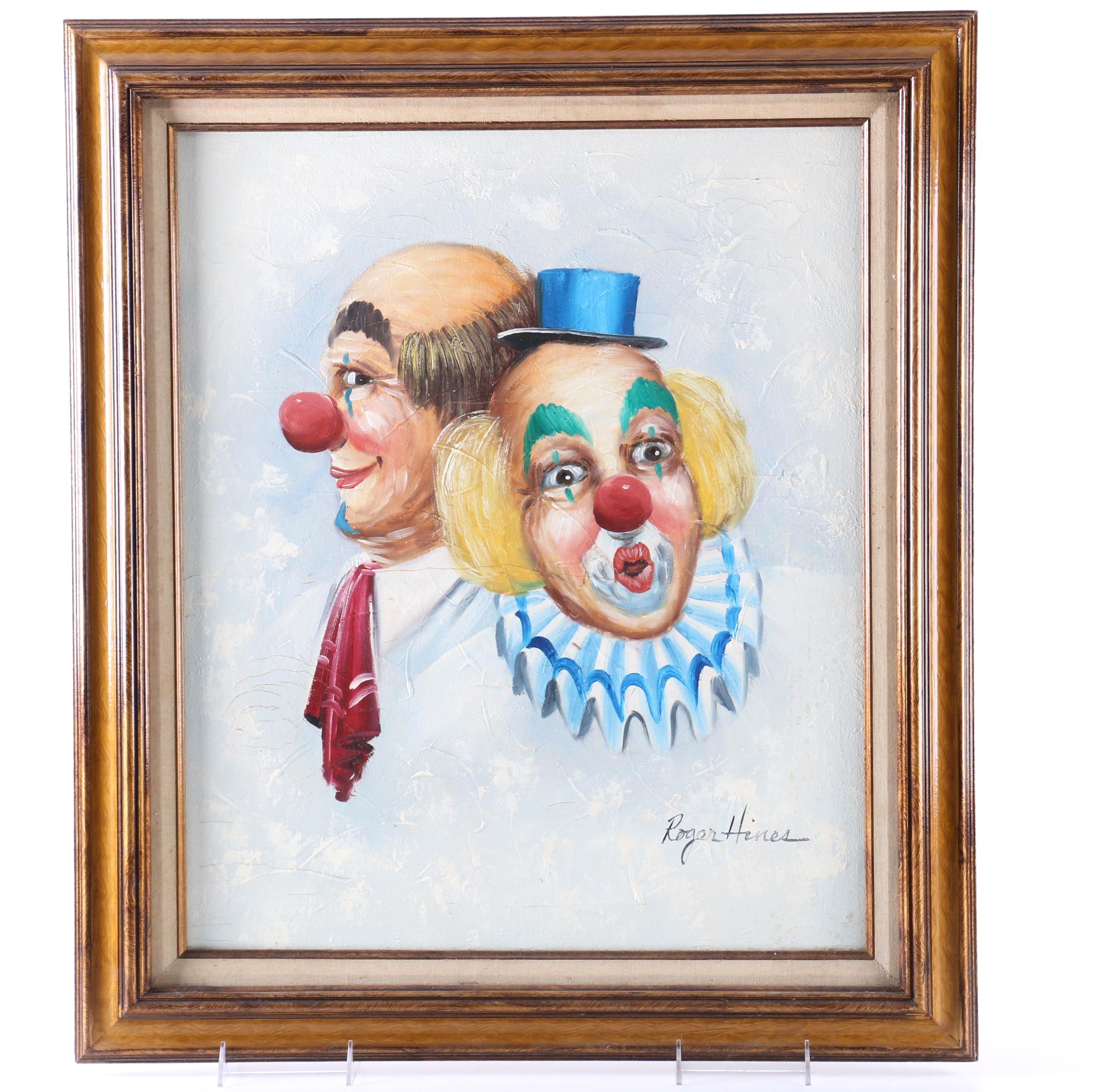 Roger Hines Oil Painting of Clowns