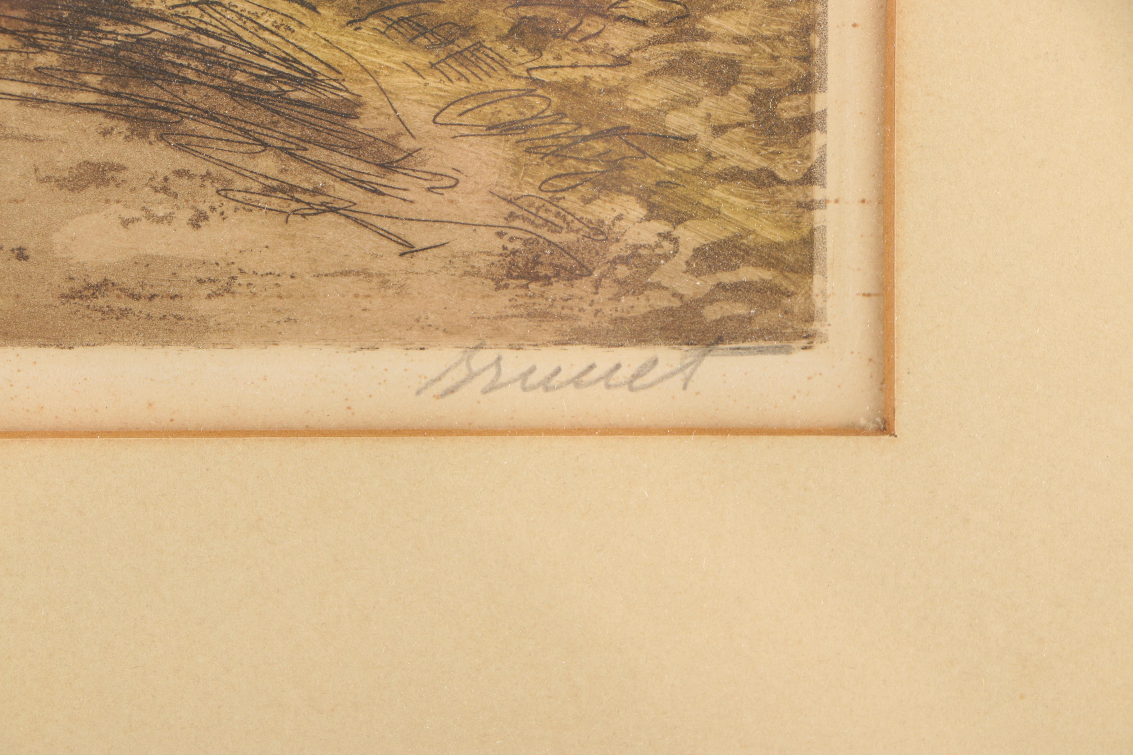 Brunet Mid-Century Etching on Paper "Beguinage in Bruges, Belgium"