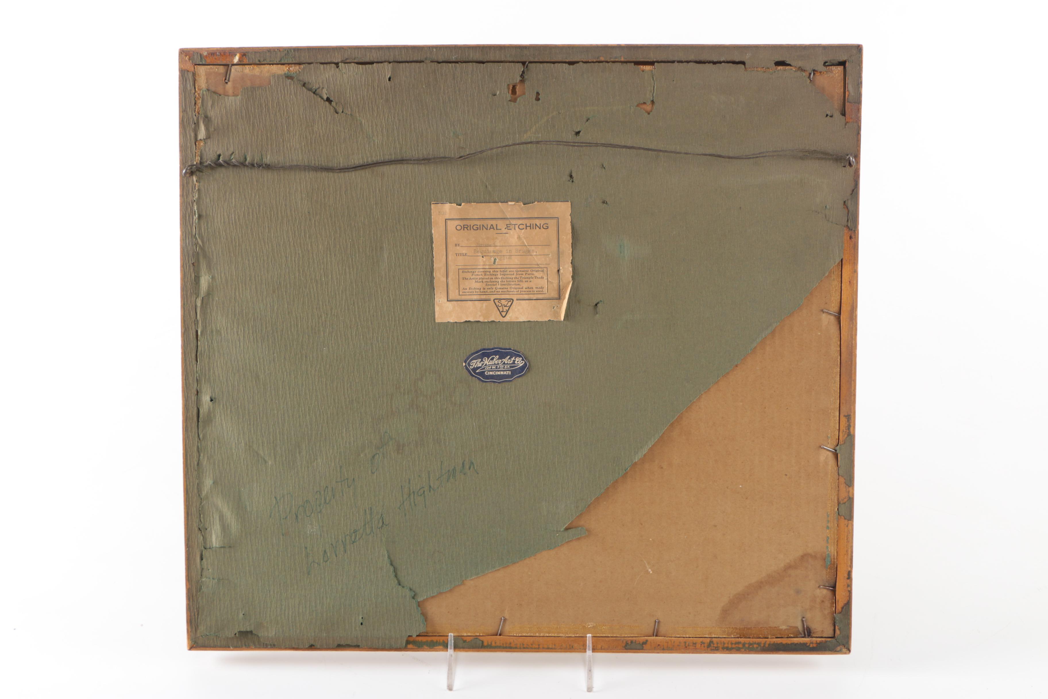 Brunet Mid-Century Etching on Paper "Beguinage in Bruges, Belgium"