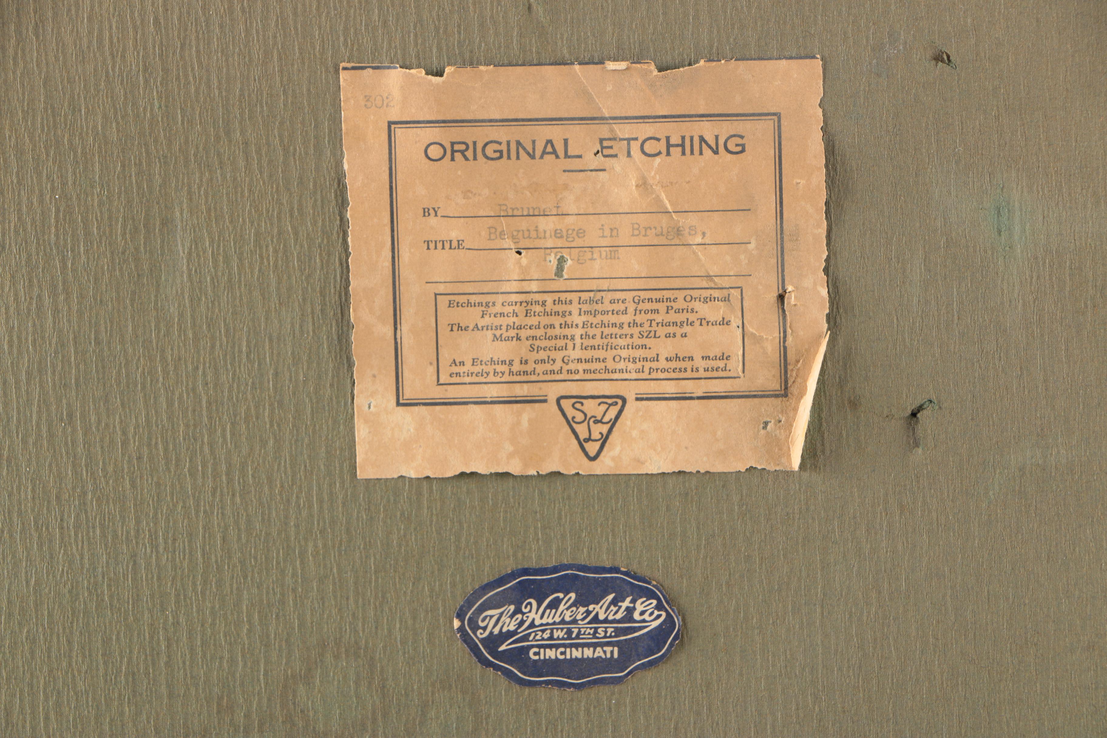 Brunet Mid-Century Etching on Paper "Beguinage in Bruges, Belgium"